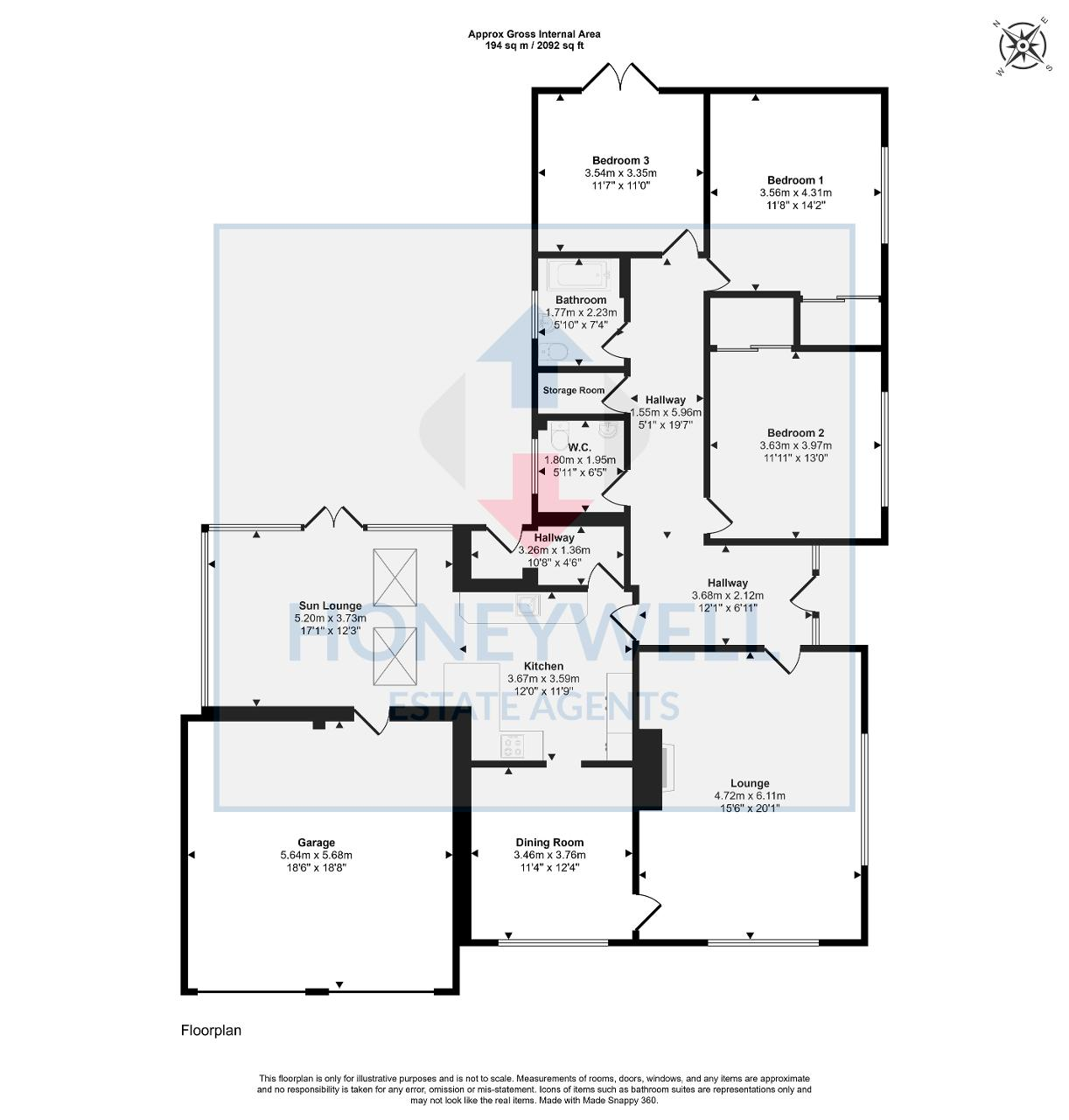 Floorplan of Eaves Hall Lane, West Bradford, Clitheroe, BB7 3JG